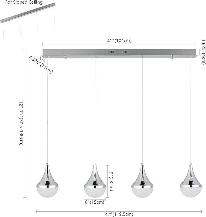 JONATHAN Y JYL7122A Elena Teardrop 47" 4-Light Modern Mid-Century Iron/Acrylic Integrated Linear LED Pendant French Country,Vintage,Bohemian, Chrome/White