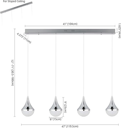 JONATHAN Y JYL7122A Elena Teardrop 47" 4-Light Modern Mid-Century Iron/Acrylic Integrated Linear LED Pendant French Country,Vintage,Bohemian, Chrome/White