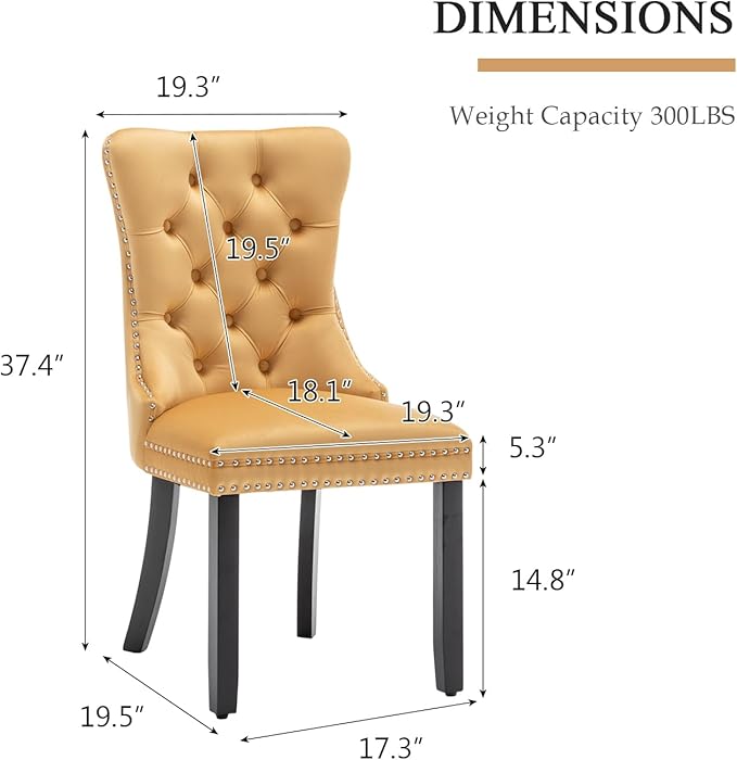 Velvet Dining Chairs Set of 4, Upholstered Dining Room Chairs with Nailhead Ring Pull Trim, Button Tufted Wing Back Chairs for Dining with Solid Wood Legs for Kitchen Dining Room(Gold)