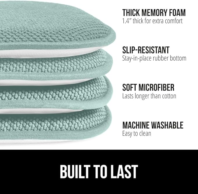 GORILLA GRIP Chair Cushions, Set of 8 16x16, Memory Foam Pads for Dining Room, Kitchen Table, Office Desk, Rocking Chairs, Stay in Place Backing, Comfortable Microfiber Seat Cover Pad Cushion, Lt Blue