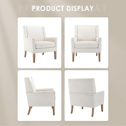 COLAMY Modern Wingback Living Room Chair Set of 2, Upholstered Fabric Accent Armchair, Single Sofa Chair with Lounge Seat and Wood Legs for Bedroom/Office/Reading Spaces, Beige