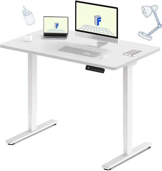 FLEXISPOT E3 Dual Motor Electric Standing Desk 48 x 30 Sit Stand Up Desk, Holds 220 lbs, Adjustable Height w/Memory Presets, One-Piece White Desktop & White Frame, Ships in 2 Boxes