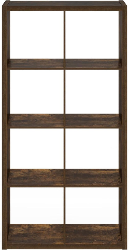 Furinno Cubicle Book Shelf, 8-Cube Thick Frame Bookshelf, Horizontally & Vertically Reversible Bookcase with Open Back, 14.6 x 30 x 57.9, for Living Room, Bedroom, Home Office, Amber Pine