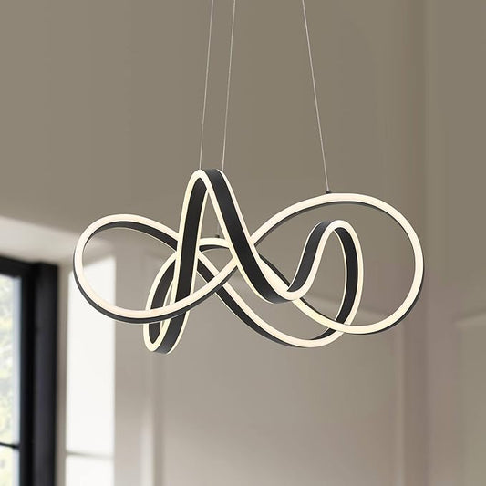Possini Euro Design Helix Sand Black Ceiling Pendant Light 21" Wide Ultra Modern Sprial Twisted LED Light Strip Steel Metal Dining Room House Foyer Kitchen Island Entryway Home Living Room Bedroom