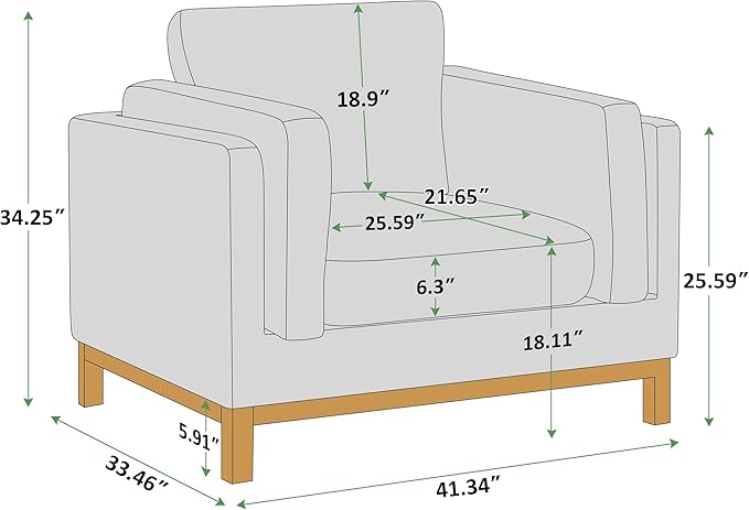 VANOMi 41.34" Oversized Accent Chair, Upholstered Armchair with Solid Wood Legs Living Room Chairs with Wide Armrest Pads, Reading Chair for Bedrooms, Apartments, Living Rooms, Offices（Curry）