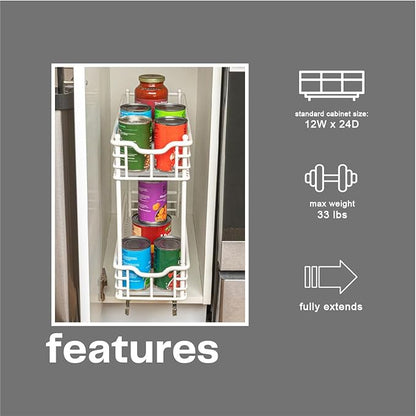 Household Essentials Glidez Multipurpose Paint-Finished Steel Pull-Out/Slide-Out Storage Organizer with Plastic Liners for Under Cabinet Use - 2-Tier Design, White