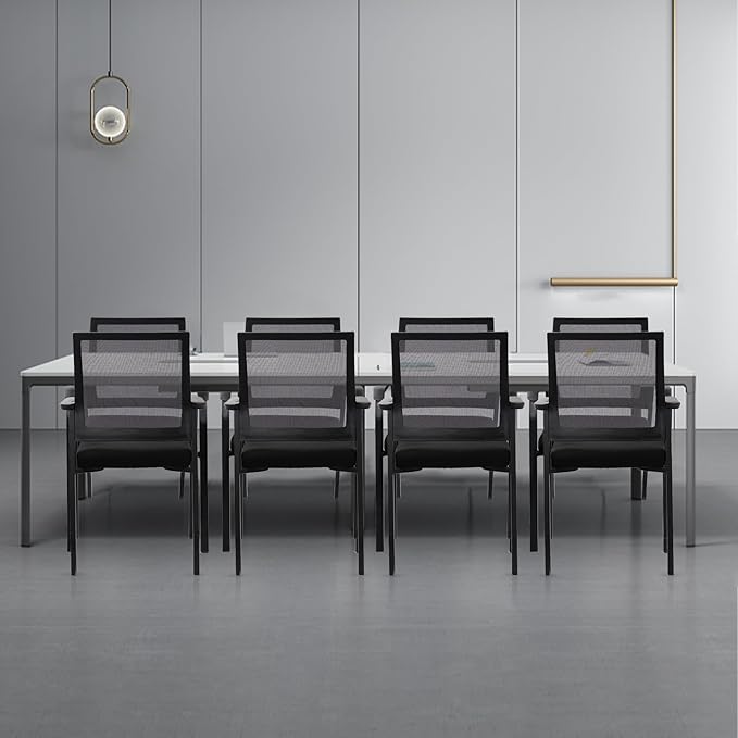 Ergonomic Mesh Guest Chair – No Wheels, Lumbar Support Design, Thick Cushion & Padded Arms – for Office Reception, School, Church Waiting Rooms, Lobby – Black 4PK