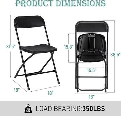 30 Pack Black Plastic Folding Chairs, Portable Stackable Commercial Party Folding Chairs with Steel Frame 350lbs for Home Office Outdoor Indoor Office Wedding Party Events