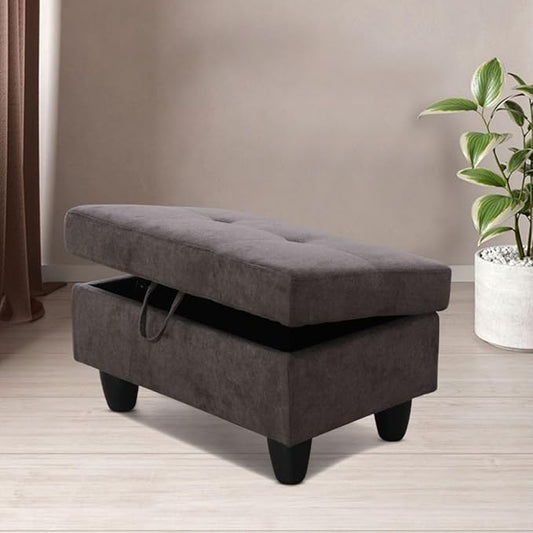 Ottoman Storage Ottoman Bench Flannel Footrest Footstool with Hinged Lid for Living Room, Bedroom, Entryway, Dark Brown, 28.5"X19"X17.5"