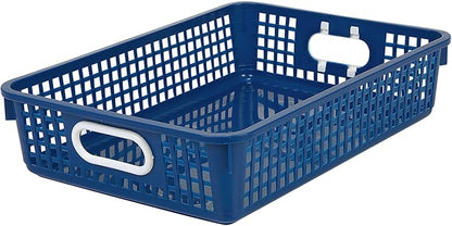 Really Good Stuff Paper Basket, 14" x 10" x 3-1/4" - 6 Pack, Navy, Plastic Mesh Paper Basket for Classroom, Home and Office, Fits A4 Paper, Documents, Files, Magazines