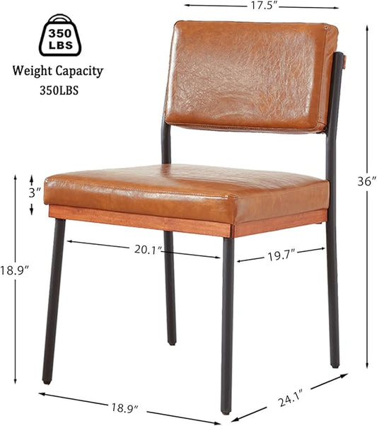 Modern Dining Chairs Set of 4, Kitchen Chairs with Thick Cushions and Adjustable Foot Pads, Upholstered Faux Leather Dining Room Chairs with Sturdy Metal Legs,Brown
