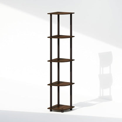 Furinno Turn-N-Tube Corner Shelf, 5-Tier Corner Display Rack, Shelving Unit, for Organization and Storage, Living Room, Home Office, Garage, Bedroom, Walnut