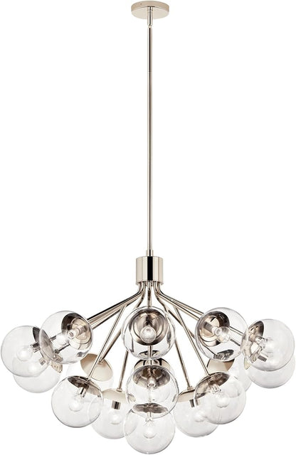 KICHLER Silvarious 16-Light Convertible Chandelier, Soft Modern Light with Clear Glass in Polished Nickel, for Dining Room, Living Room or Foyer (26" x 38"), 52702PNCLR