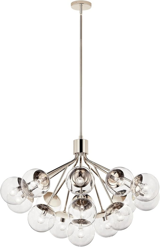 KICHLER Silvarious 16-Light Convertible Chandelier, Soft Modern Light with Clear Glass in Polished Nickel, for Dining Room, Living Room or Foyer (26" x 38"), 52702PNCLR