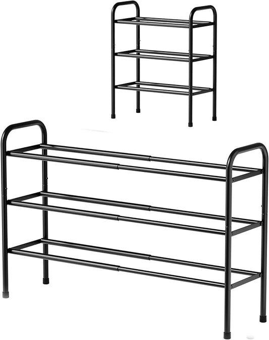 Kitsure Extendable Shoe Rack - 2-Tier Adjustable Metal Shoe Organizer, Sturdy Rust-Resistant Shoe Shelf for Entryway, Closet, or Bedroom, 17.5"–32.6" x 9.1" x 21.5", Black