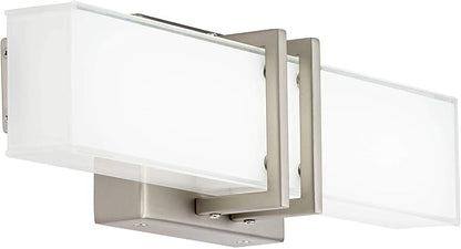 Possini Euro Design Exeter Modern Art Deco Wall Mount Light LED Brushed Nickel Silver Metal 17" Wide Vanity Fixture Rectangular Silk Screened Glass Shade Decor for Bathroom Over Mirror House Home