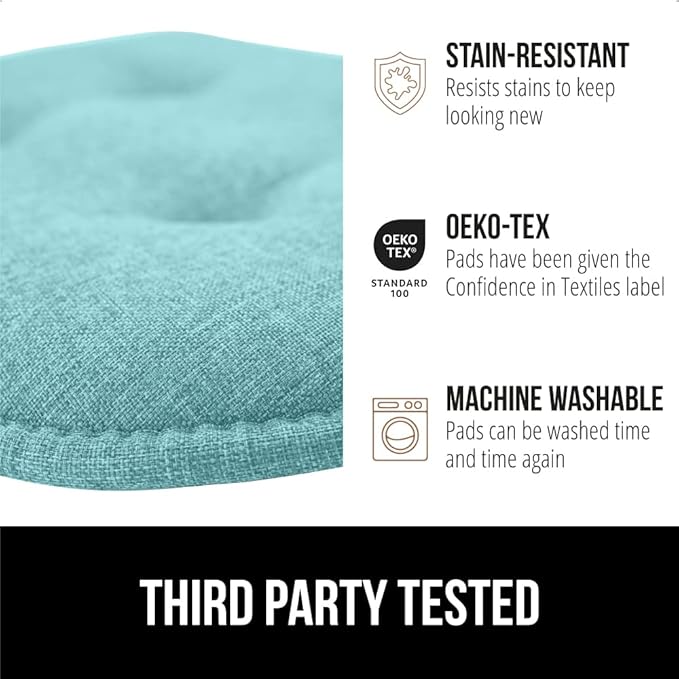 GORILLA GRIP Slip Resistant Tufted Chair Cushions, No Ties Required, Memory Foam Pads for Dining Room Kitchen Table Office Rocking Chairs, Plush Seat Cushion Pad, Home Decor, Set of 4 16x17, Turquoise