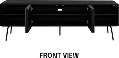 NTC Mossic TV Media Cabinet with 4 Doors for TVs, Entertainment Center with Natural Rattan, Metal Legs, Modern Storage Console for Living Room and Bedroom, Effortless Assembly, Burnt Black