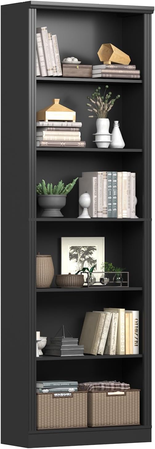 75" Tall Bookshelf & Bookcase, 6-Tier Adjustable Storage Shelves, Book Shelf with Anti-Tipping Device, Floor Standing Modern Display Rack for Living Room, Bedroom, Office, Black