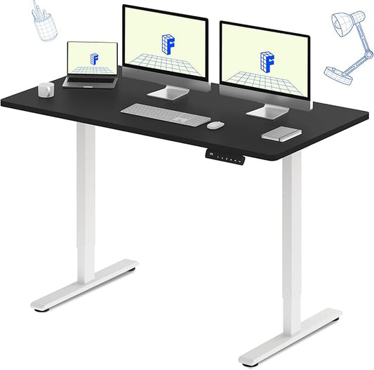 FLEXISPOT E3 Dual Motor 60 x 24 Electric Standing Desk Sit Stand Up Desk, Holds 220 lbs, Adjustable Height w/Memory Presets, One-Piece Black Desktop & White Frame, Ships in 2 Boxes