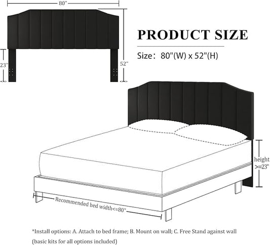 King Size Headboard Only, Velvet Upholstered Headboard King/California King Size Wall Mount and Bed Frame Mount, Featuring High-Density Sponge Padding Easy Assembly Comfort Style-Black