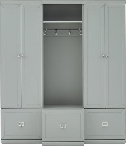 Crosley Furniture Harper 3-Piece Hall Tree and Storage Cabinet Set with Entryway Bench and Hooks for Hanging, Gray