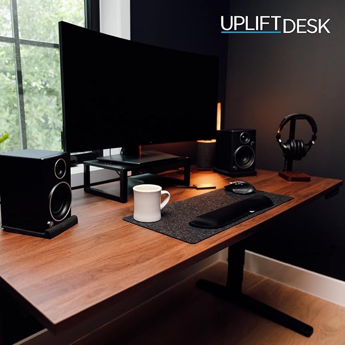 UPLIFTDESK V2 2-Leg Black Laminate Wood Standing Desk – Adjustable Height, Advanced 1-Touch Memory Keypad, Under Desk Cable Management, Wire Grommets & Rocker Board (Black C-Frame, 42 x 30 inch)