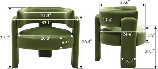 Velvet Accent Chair with Arms, Upholstered Barrel Armchair with Curved Back, Comfy Single Side Chair for Reading, Living Room, Home Office, Green