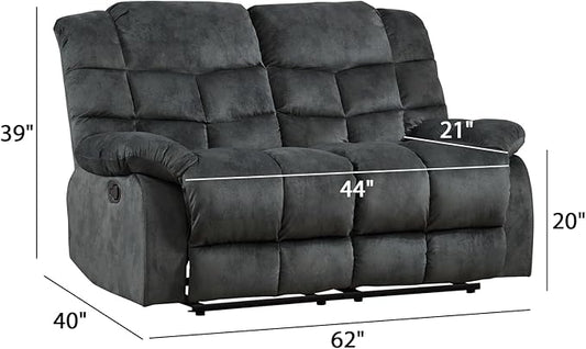 EBELLO Manual Loveseat Recliner for Living Room, Extra Wide Modern Overstuffed 2 Seat Reclining Couch Sofa, Breathable Fabric and Padded Cushion, Grey Green