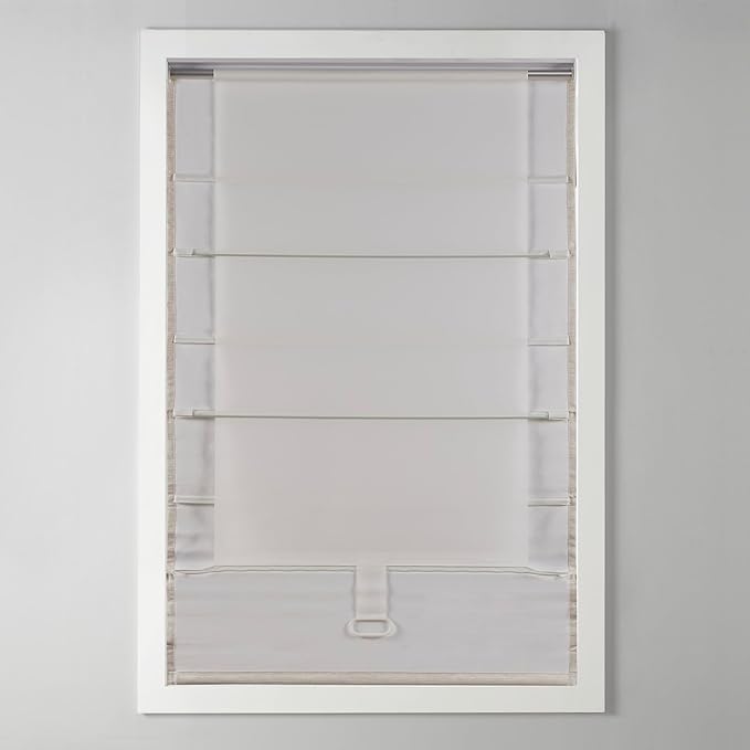 Madison Park Galen Cordless Roman Shade, 34"W x 64"H, Sheen Taupe – Room Darkening, Thermal Insulated, Energy Efficient Window Blind with Subtle Sheen Basketweave Fabric for Privacy