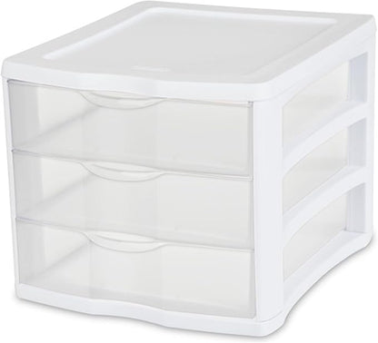 Sterilite ClearView Compact Stacking 3 Drawer Storage Organizer System for Crafting Supplies, Home Office, or Dorm Room, (16 Pack)