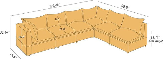 VANOMi Modular Sectional Sofa, 6 Seater Sectional Sofa Modular Sectional Couch for Living Room, V Shape Sofa
