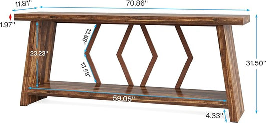 Tribesigns 70.86-Inch Farmhouse Console Table, Industrial Narrow Long Sofa Entryway Table with Storage, 2-Tier Wood Couch Foyer Accent Table for Living Room, Hallway, Entrance (Brown)