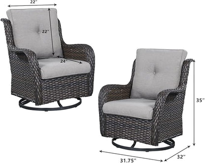 HUMMUH 8pcs Patio Furniture Set Outdoor Swivel Rocker Wicker Patio Chairs,Outdoor Couch with Coffee Table and Ottomans(Brown,Grey)