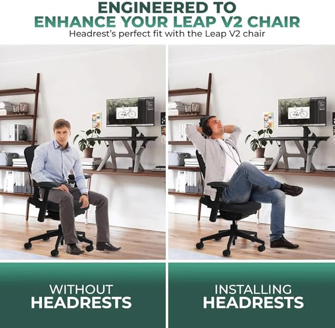 OFFICE LOGIX SHOP Leap V2 Chair with Headrest Bundle (Fabric, Black)