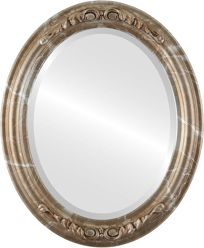OVALCREST Oval Beveled Wall Mirror for Home Decor - Florence Style - Champagne Silver - 28" x 24"