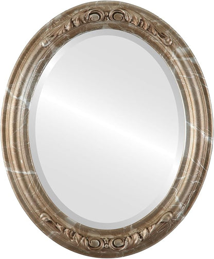 OVALCREST Oval Beveled Wall Mirror for Home Decor - Florence Style - Champagne Silver - 28" x 22"