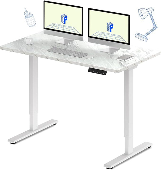 FLEXISPOT E3 Dual Motor Electric Standing Desk 55 x 28 Sit Stand Up Desk, Holds 220 lbs, Adjustable Height w/ Memory Presets, One-Piece Marble Grey Desktop & White Frame, Ships in 2 Boxes