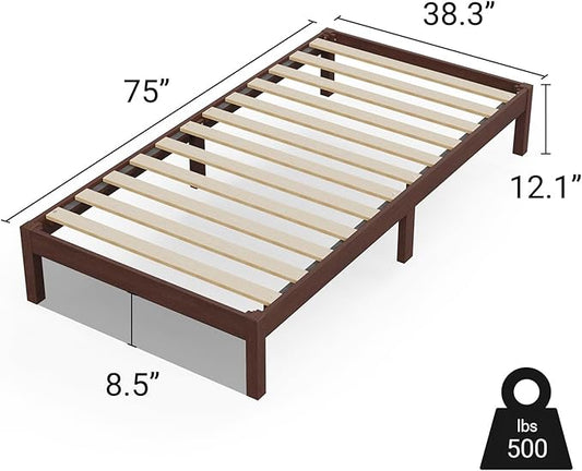 LIFEMENT Classic Wood Platform Bed Frame, Essential, Noise Free, Under Bed Storage, No Box Spring Needed, Easy Assembly (Walnut, Twin)