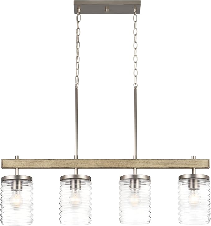 KICHLER Maritime 4-Light Linear Chandelier in a Classic Brushed Nickel Finish with a Clear Horizontal Ribbed Glass Shade, 82399