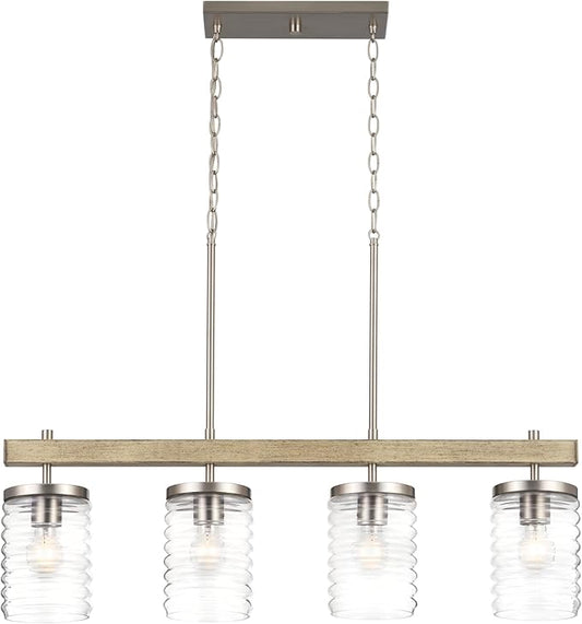 KICHLER Maritime 4-Light Linear Chandelier in a Classic Brushed Nickel Finish with a Clear Horizontal Ribbed Glass Shade, 82399
