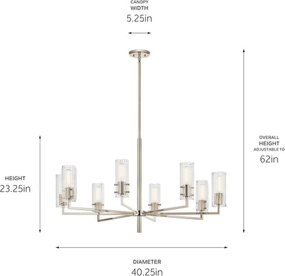 KICHLER Velestino 40.25" 8 Light Chandelier in Polished Nickel, for Foyer, Dining Room, Living Room, Bedroom, (23.25" x 40.25") 52680PN