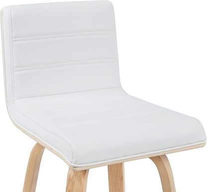 Vienna Modern Swivel Bar Height Stool with White Faux Leather Seat and Patterned Oak Wood Frame Set of 4
