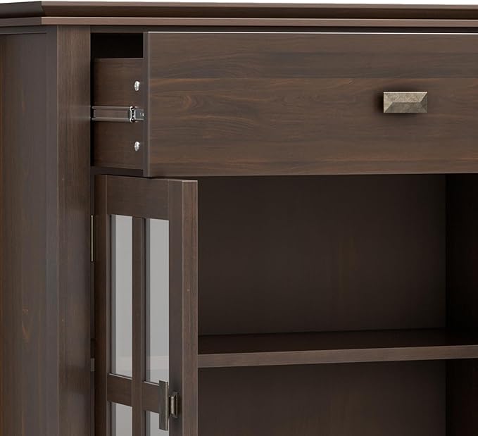 SIMPLIHOME Artisan Buffet - 60 inch Wide Solid Wood 4-Door Sideboard Buffet in Natural Aged Brown, Storage Cabinet for Dining Room or Kitchen with Adjustable Shelves and Square Knobs