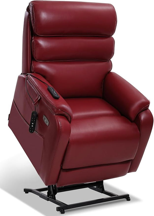 EONIX Dual Motor Lay Flat Power Lift Recliner Chair for Elderly, Breathable Faux Leather Electric Lift Chairs for Adults, 400lbs Heavy Duty Power Recliner with Heat and Massage, SLRY003061, Burgundy