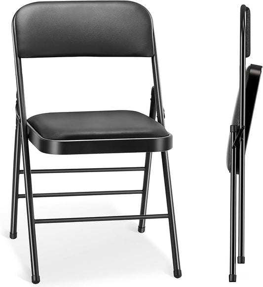 cyclone sound 2 Pack Folding Chairs with PU Padded Cushion and Back, Commercial Grade Metal Chairs with Comfortable PU Leather Cushion for Home and Office, for Indoor and Outdoor Events (2, Black-PU)