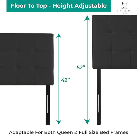 Naomi Home Jessenia Queen Headboard – Adjustable Linen Upholstered Tufted Panel, Soft Padded Surface, Wall-Mount/Bed Frame Mount – Dark Gray
