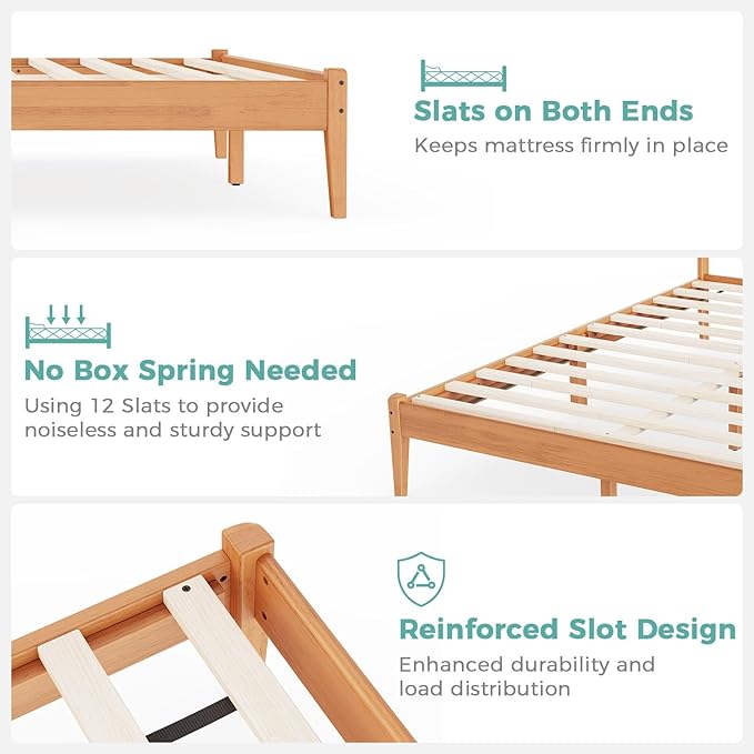 Full Bed Frame with Headboard, Malaysian Oak Bed with Classic Wood Finish, Wooden Platform Bed Frame with Storage, No Box Spring Needed, Easy Assembly, Full Size, Rustic Pine