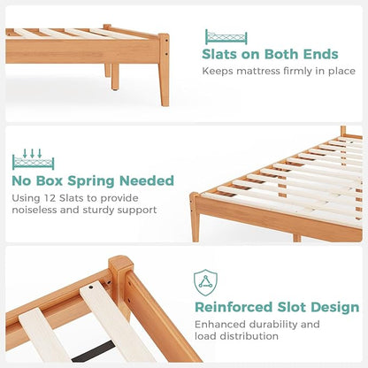 Full Bed Frame with Headboard, Malaysian Oak Bed with Classic Wood Finish, Wooden Platform Bed Frame with Storage, No Box Spring Needed, Easy Assembly, Full Size, Rustic Pine