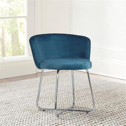 Hillsdale, Marisol Round Metal and Upholstered Vanity Stool with Scoop Back for Makeup Room or Bathroom, Blue